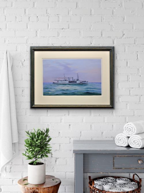 VINCENZO DESPOSITO 1886 1946 HMS NAIRANA ROYAL NAVY SEAPLANE CARRIER TASMANIA MELBOURNE FERRY FRAMED PAINTING OF FLEET AIR ARM AUSTRALIAN INTEREST - ADDITIONAL PHOTO 14