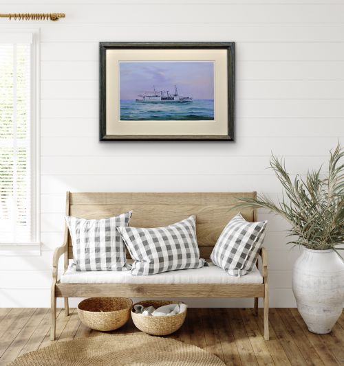 VINCENZO DESPOSITO 1886 1946 HMS NAIRANA ROYAL NAVY SEAPLANE CARRIER TASMANIA MELBOURNE FERRY FRAMED PAINTING OF FLEET AIR ARM AUSTRALIAN INTEREST - ADDITIONAL PHOTO 17