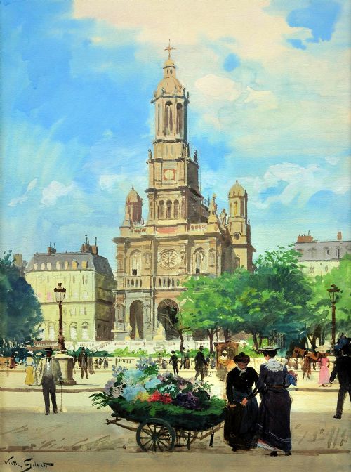VICTOR GABRIEL GILBERT 1847 1933 L EGLISE DE LA SAINTETRINITE PLACE DE LA TRINITE PARIS EARLY 20TH CENTURY FRENCH CITYSCAPE FRAMED PAINTING - ADDITIONAL PHOTO 1