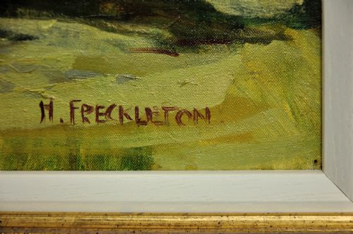HARRY FRECKLETON 1890 1979 MILLY WITH MINSTREL FRAMED MID 20TH CENTURY BRITISH OIL PAINTING CHILDHOOD PONY IN THE STABLEYARD - ADDITIONAL PHOTO 2