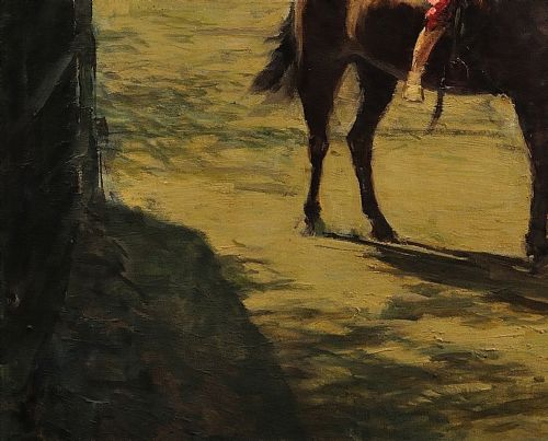 HARRY FRECKLETON 1890 1979 MILLY WITH MINSTREL FRAMED MID 20TH CENTURY BRITISH OIL PAINTING CHILDHOOD PONY IN THE STABLEYARD - ADDITIONAL PHOTO 7