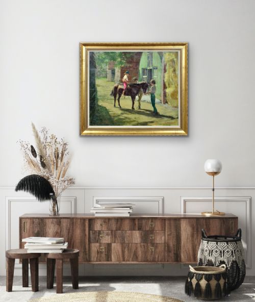 HARRY FRECKLETON 1890 1979 MILLY WITH MINSTREL FRAMED MID 20TH CENTURY BRITISH OIL PAINTING CHILDHOOD PONY IN THE STABLEYARD - ADDITIONAL PHOTO 17