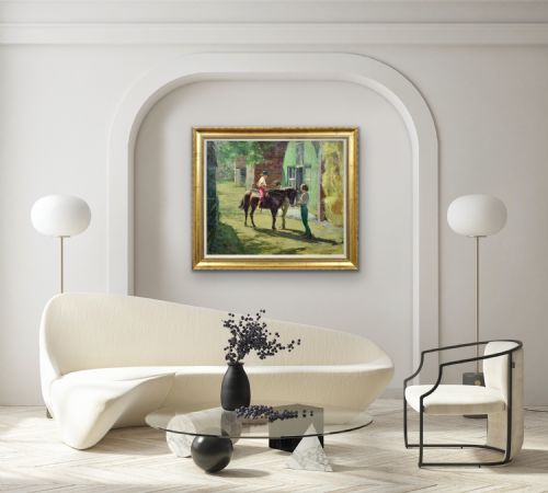 HARRY FRECKLETON 1890 1979 MILLY WITH MINSTREL FRAMED MID 20TH CENTURY BRITISH OIL PAINTING CHILDHOOD PONY IN THE STABLEYARD - ADDITIONAL PHOTO 18