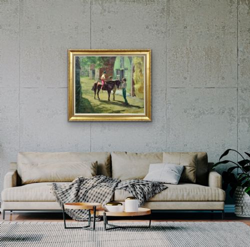 HARRY FRECKLETON 1890 1979 MILLY WITH MINSTREL FRAMED MID 20TH CENTURY BRITISH OIL PAINTING CHILDHOOD PONY IN THE STABLEYARD - ADDITIONAL PHOTO 20