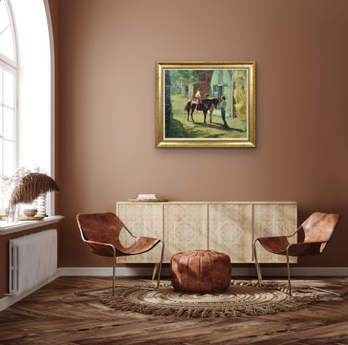 HARRY FRECKLETON 1890 1979 MILLY WITH MINSTREL FRAMED MID 20TH CENTURY BRITISH OIL PAINTING CHILDHOOD PONY IN THE STABLEYARD - ADDITIONAL PHOTO 21
