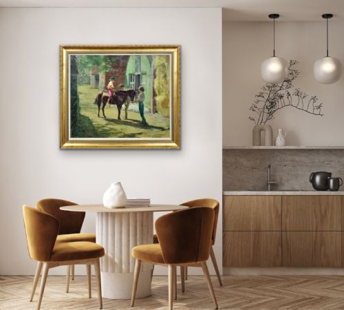 HARRY FRECKLETON 1890 1979 MILLY WITH MINSTREL FRAMED MID 20TH CENTURY BRITISH OIL PAINTING CHILDHOOD PONY IN THE STABLEYARD - ADDITIONAL PHOTO 24