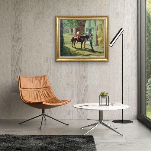HARRY FRECKLETON 1890 1979 MILLY WITH MINSTREL FRAMED MID 20TH CENTURY BRITISH OIL PAINTING CHILDHOOD PONY IN THE STABLEYARD - ADDITIONAL PHOTO 28