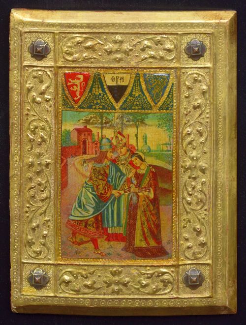 ICILIO FEDERICO JONI 1866 1946 PAINTED WOOD TAVOLETTE BOOK COVER BINDING THE SIENESE BICCHERNA AESTHETIC FRAMED - ADDITIONAL PHOTO 2