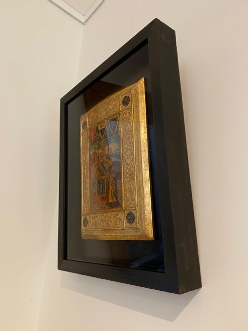 ICILIO FEDERICO JONI 1866 1946 PAINTED WOOD TAVOLETTE BOOK COVER BINDING THE SIENESE BICCHERNA AESTHETIC FRAMED - ADDITIONAL PHOTO 5