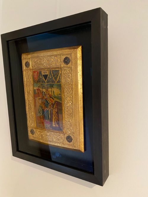 ICILIO FEDERICO JONI 1866 1946 PAINTED WOOD TAVOLETTE BOOK COVER BINDING THE SIENESE BICCHERNA AESTHETIC FRAMED - ADDITIONAL PHOTO 6