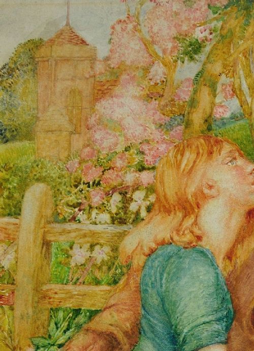 NOEL LAURA NISBET 1887 1956 SUCH YOUNG LOVE THE ANTICIPATION OF A KISS FRAMED WATERCOLOUR PAINTING ARTS AND CRAFTS AESTHETIC LAST OF THE PRE RAPHAELITES - ADDITIONAL PHOTO 4