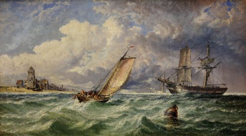 ARTHUR JOSEPH MEADOWS 1843 1907 ENGLISH THE APPROACHING GALE ON THE SCHELDT ESTUARY 1877 FRAMED MARINE OIL PAINTING - ADDITIONAL PHOTO 1
