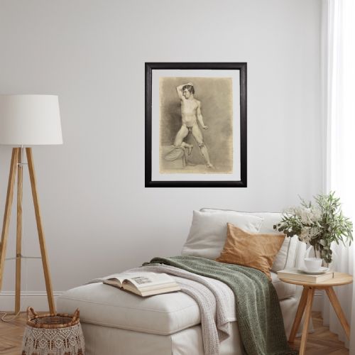 BIEDERMEIER PERIOD ACADEMIC LIFE STUDY OF A MALE NUDE HALF KNEELING POSE CIRCA 1826 MUSEUM GLASS FRAMING PENCIL AND CHARCOAL ON PAPER WITH HEIGHTENING - ADDITIONAL PHOTO 16
