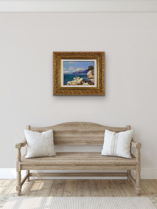 GUSTAVE VIDAL 1895 1966 FRENCH PCHEURS SUR LES ROCHERS 1930S FRAMED ORIGINAL CTE D'AZUR OIL PAINTING - ADDITIONAL PHOTO 10
