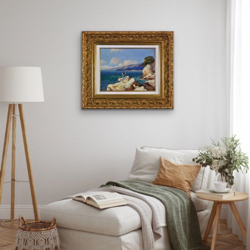 GUSTAVE VIDAL 1895 1966 FRENCH PCHEURS SUR LES ROCHERS 1930S FRAMED ORIGINAL CTE D'AZUR OIL PAINTING - ADDITIONAL PHOTO 23