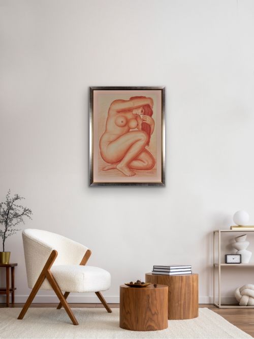 LUCIEN GIBERT 1904 1988 HER FLAMING LOCKS OF AUBURN HAIR FRAMED FRENCH ART DECO 1930S DRAWING - ADDITIONAL PHOTO 9