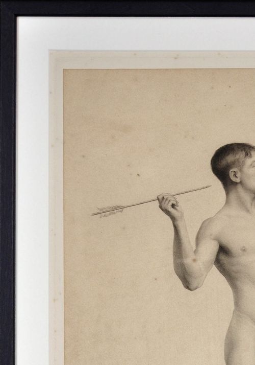 FRAMED PERIOD PRINT GRAND PRIX DE ROME SUBMISSION CIRCA 1906 ACADMIE DHOMME NUDE THROWING AN ARROW - ADDITIONAL PHOTO 5