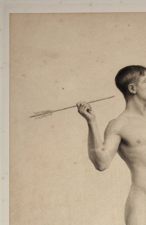 FRAMED PERIOD PRINT GRAND PRIX DE ROME SUBMISSION CIRCA 1906 ACADMIE DHOMME NUDE THROWING AN ARROW - ADDITIONAL PHOTO 6
