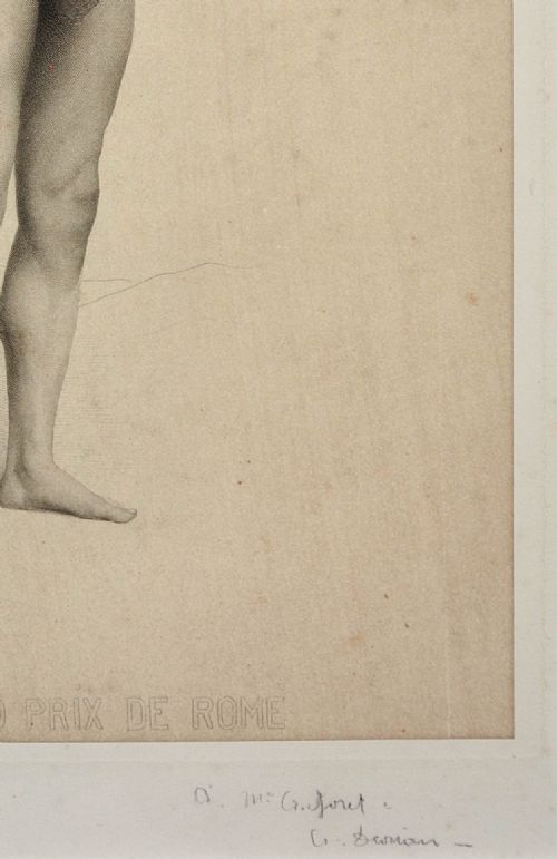 FRAMED PERIOD PRINT GRAND PRIX DE ROME SUBMISSION CIRCA 1906 ACADMIE DHOMME NUDE THROWING AN ARROW - ADDITIONAL PHOTO 8