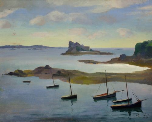 LOUIS SUIRE 1899 1987 THE GULF OF MORBIHAN 1927 FRAMED FRENCH OIL PAINTING OF THE BRITTANY COASTLINE - ADDITIONAL PHOTO 1