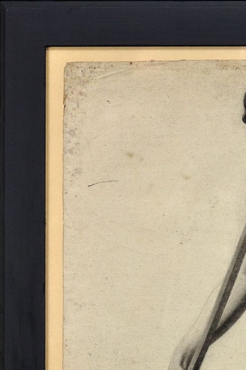 HENRY ARTHUR ROBERTS 1819 1900 ACADEMIC LIFE STUDY OF A MALE NUDE CARRYING A STAFF PRESECOND REPUBLIC FRENCH PERIOD FRAMED 1840S DRAWING - ADDITIONAL PHOTO 3