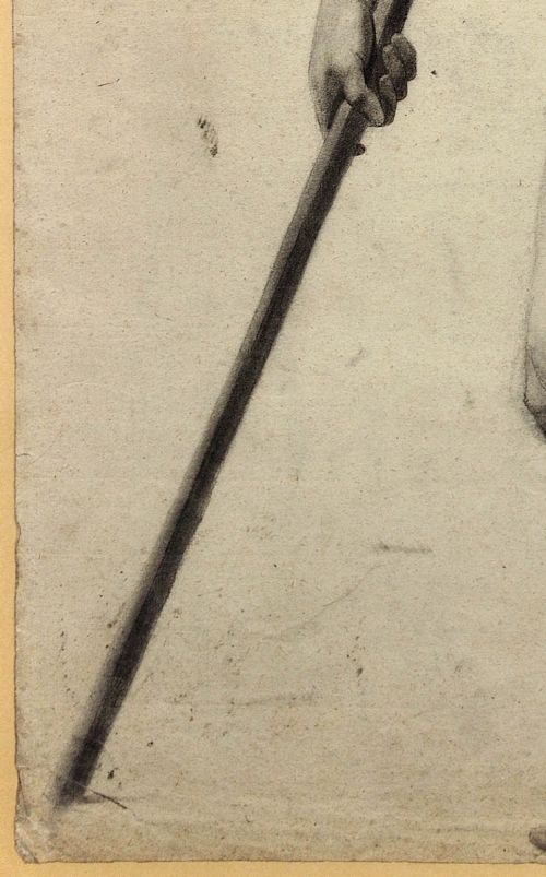 HENRY ARTHUR ROBERTS 1819 1900 ACADEMIC LIFE STUDY OF A MALE NUDE CARRYING A STAFF PRESECOND REPUBLIC FRENCH PERIOD FRAMED 1840S DRAWING - ADDITIONAL PHOTO 6