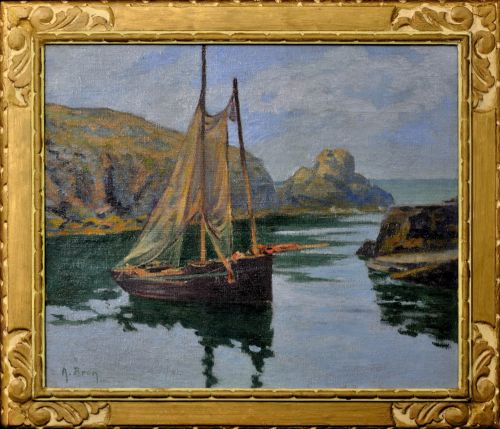 Achille Bron 1867 - 1949. La Côte Sauvage. Framed Circa 1920 French Oil Painting.