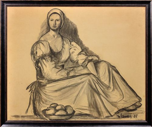 G. Vaccaro. La Contadina. Framed Mid-19th Century Figure Study in a Renaissance or Baroque Style.
