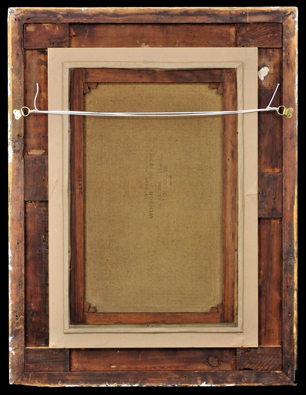 A Victorian oil painting depicting three Highland cattle standing in a shallow Scottish loch, set within a heavy gilded frame. View IV