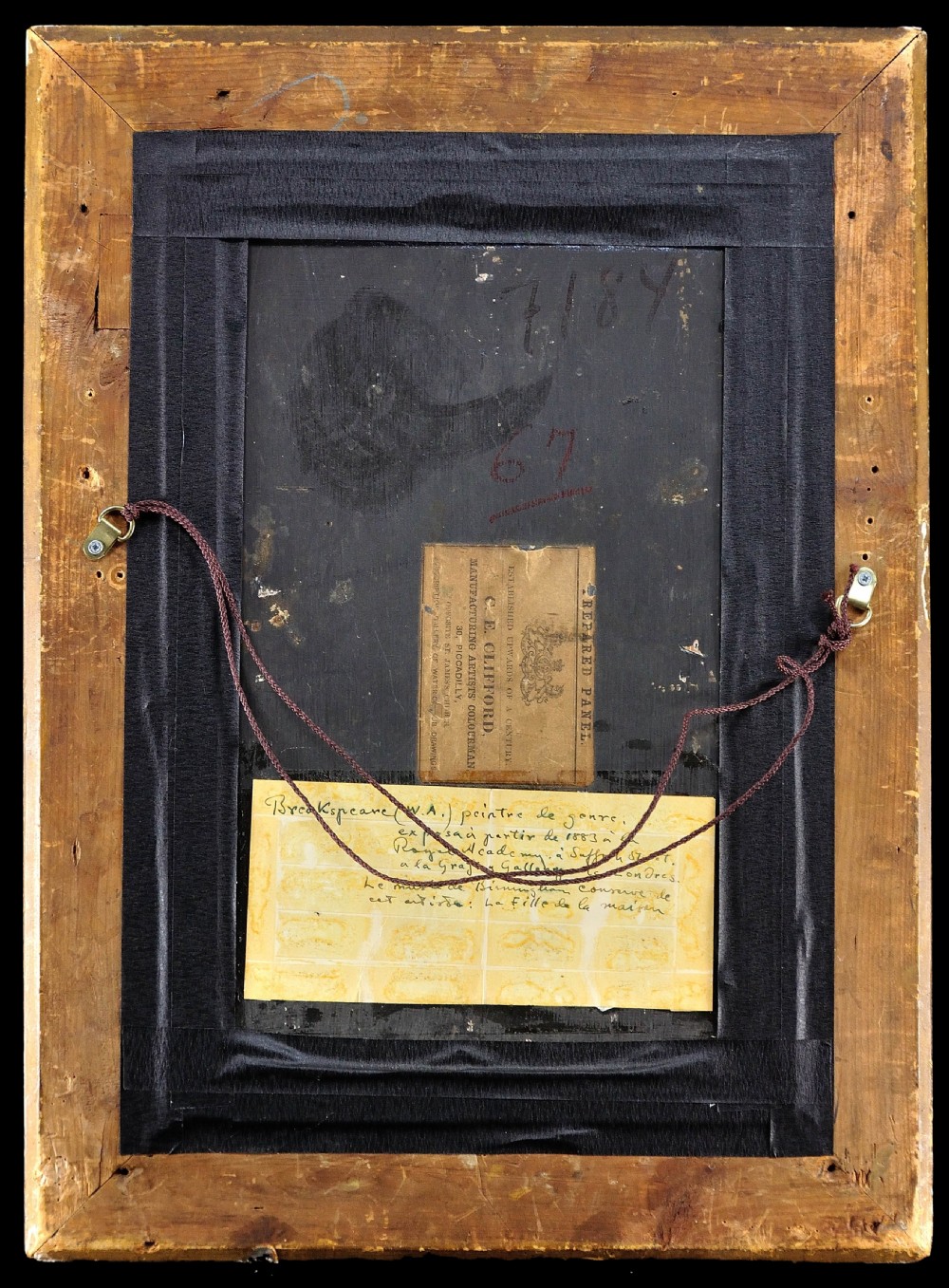 An antique Victorian oil painting depicting a woman in a forest setting, displayed inside a heavy gilded carved frame. View IV