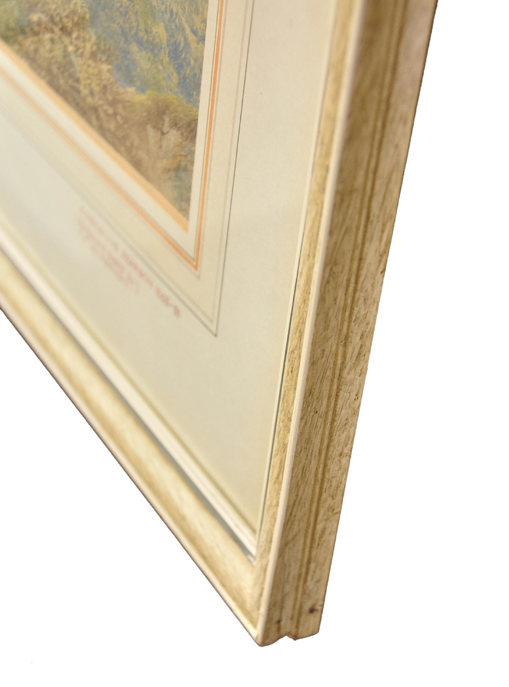 A framed nineteenth-century watercolour painting depicting sheep resting on a grassy hill overlooking the Swansea Bay estuary. View V