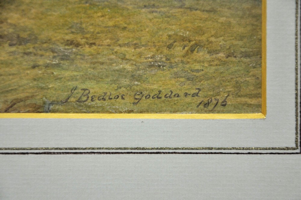A framed Victorian watercolour painting depicting a sweeping coastal landscape in Dorset with cattle grazing in a field beneath a light sky. View IV