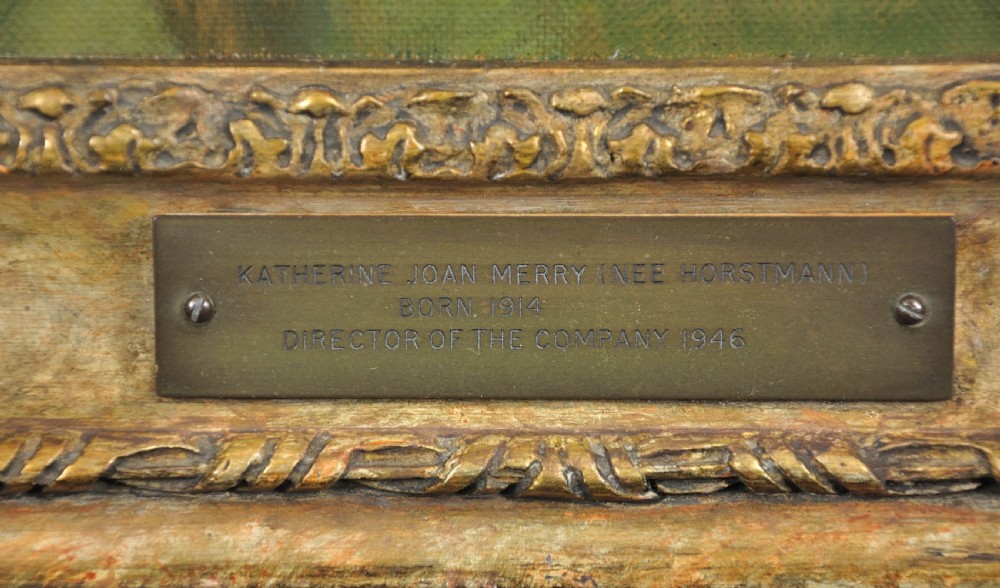 A mid-20th-century framed oil painting depicting a woman in a green outfit within a gilded wooden frame. View III