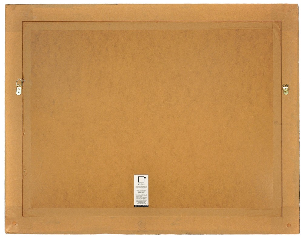 A framed pastel drawing on ochre paper depicting two jockeys riding galloping racehorses, presented in a white mount and grey molded frame. View IV