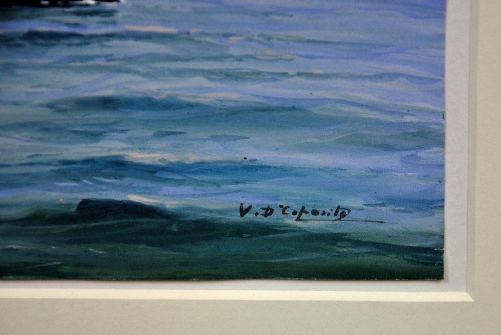 A framed maritime painting depicting the Royal Navy vessel HMS Nairana at sea under a light blue sky. View IV