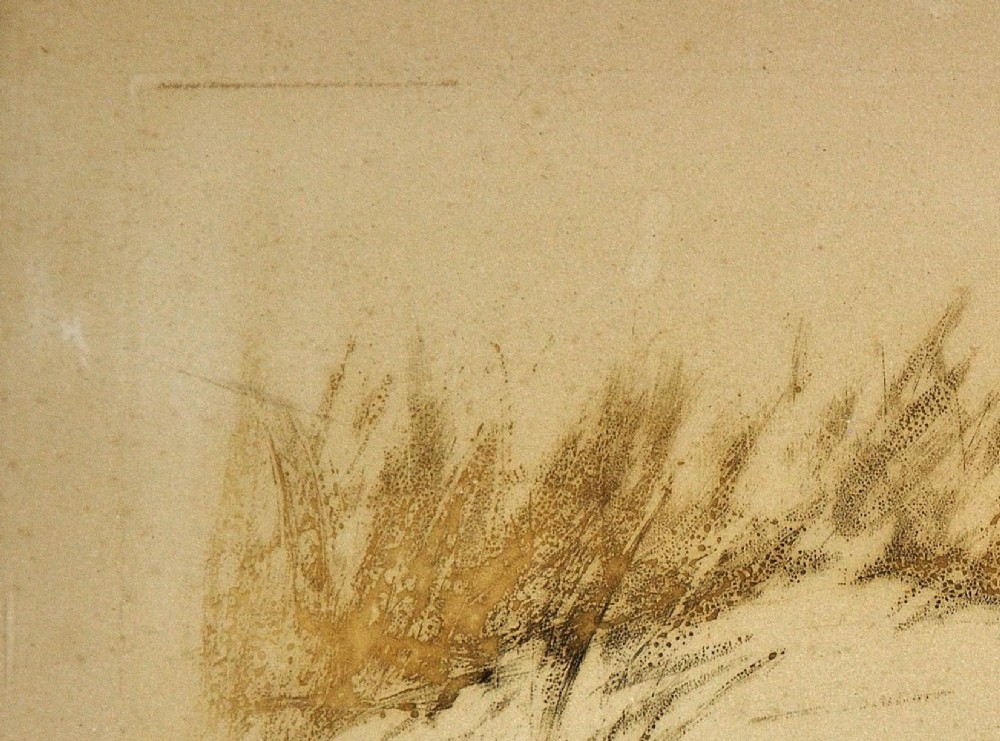 A 1920s hand-coloured Art Deco etching by Louis Icart depicting two startled women in long grass with a fleeing hare, presented in a light cream moulded frame. View VII