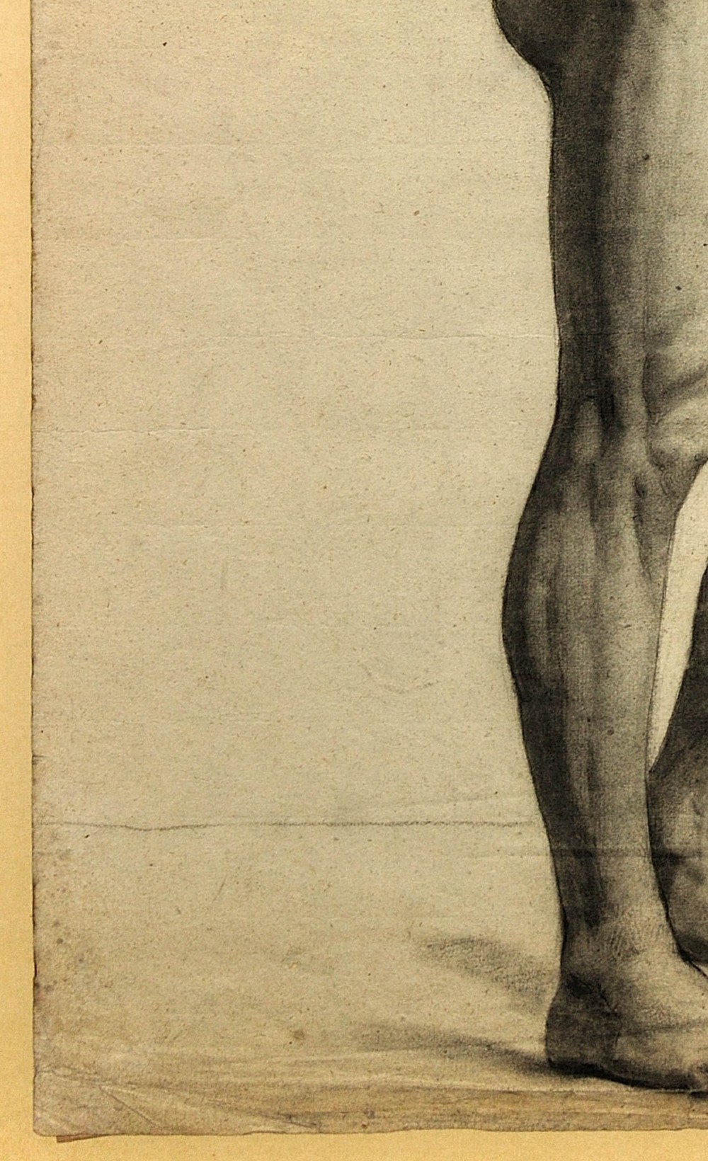 A framed mid-nineteenth-century charcoal drawing on paper depicting a standing male nude figure in profile. View VII