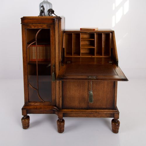 A MOST HANDSOME ART DECO OAK BUREAU BOOKCASE C1930 - ADDITIONAL PHOTO 9