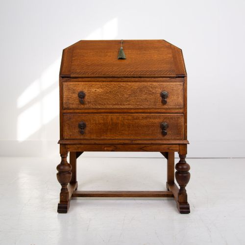ENGLISH OAK 2 DRAWER BUREAU DESK C1920 - ADDITIONAL PHOTO 12