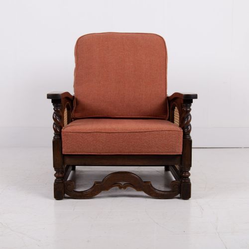 PAIR OF OAK FRAMED ARMCHAIRS NEW CUSHIONS C1920 - ADDITIONAL PHOTO 5