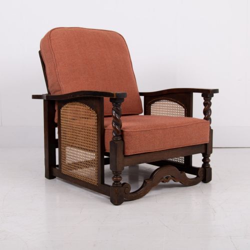 PAIR OF OAK FRAMED ARMCHAIRS NEW CUSHIONS C1920 - ADDITIONAL PHOTO 6