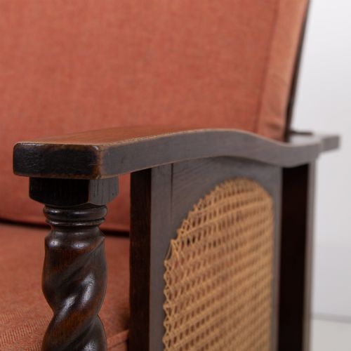 PAIR OF OAK FRAMED ARMCHAIRS NEW CUSHIONS C1920 - ADDITIONAL PHOTO 12