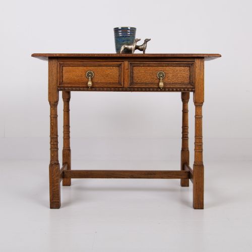 ENGLISH ARTS AND CRAFTS OAK 2 DRAWER SIDE TABLE C1920 - ADDITIONAL PHOTO 1