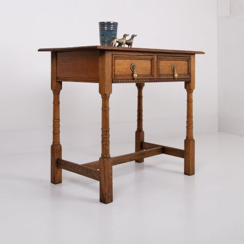 ENGLISH ARTS AND CRAFTS OAK 2 DRAWER SIDE TABLE C1920 - ADDITIONAL PHOTO 5