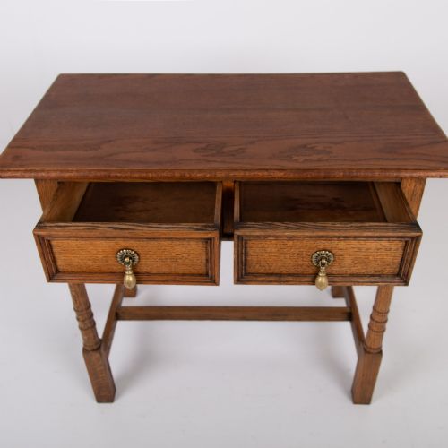 ENGLISH ARTS AND CRAFTS OAK 2 DRAWER SIDE TABLE C1920 - ADDITIONAL PHOTO 9