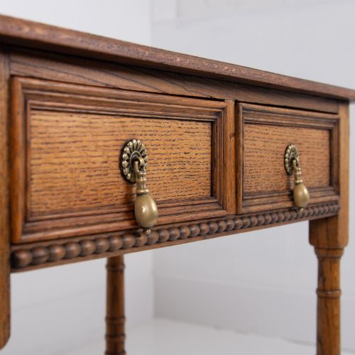 ENGLISH ARTS AND CRAFTS OAK 2 DRAWER SIDE TABLE C1920 - ADDITIONAL PHOTO 3