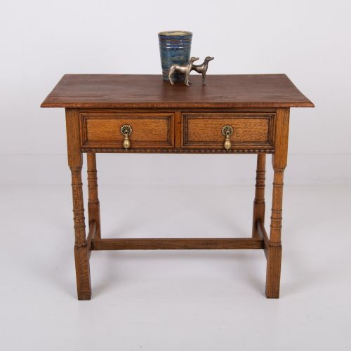 ENGLISH ARTS AND CRAFTS OAK 2 DRAWER SIDE TABLE C1920 - ADDITIONAL PHOTO 5