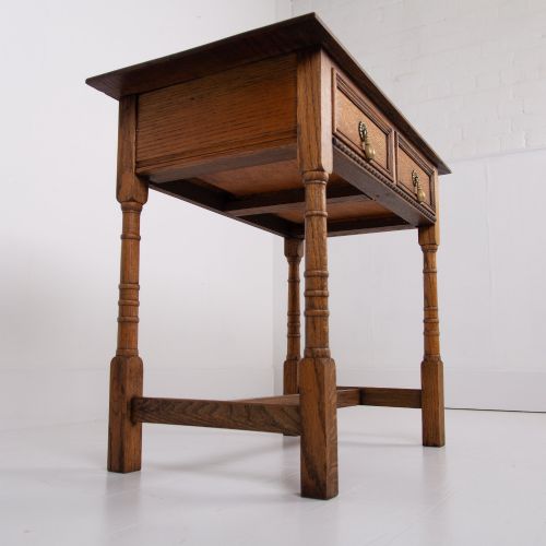 ENGLISH ARTS AND CRAFTS OAK 2 DRAWER SIDE TABLE C1920 - ADDITIONAL PHOTO 12