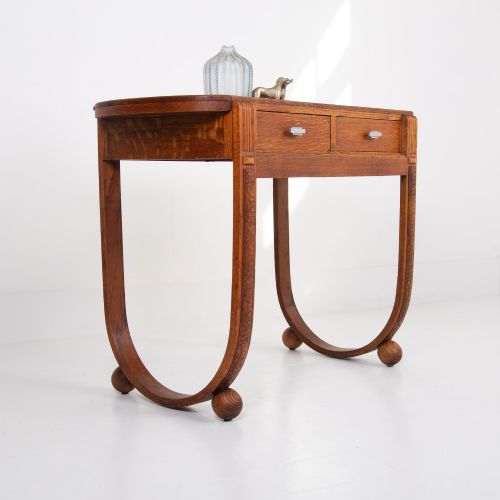 RARE OAK ART DECO 2 DRAWER DESK CONSOLE C1930 - ADDITIONAL PHOTO 2