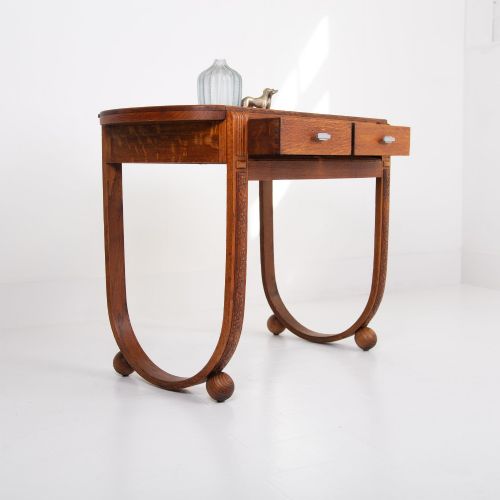 RARE OAK ART DECO 2 DRAWER DESK CONSOLE C1930 - ADDITIONAL PHOTO 3
